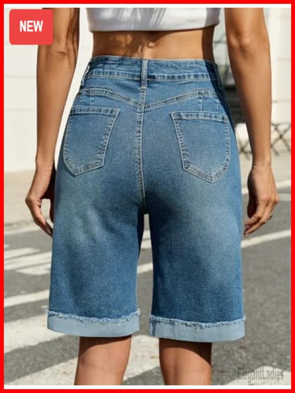Bermuda Jean Shorts High Waisted Knee Length Denim Jorts